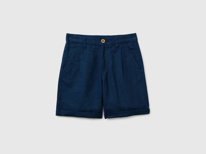 Benetton Dark Blue Boys Linen Blend Shorts SKU: 43WBC904I_37T Image 01