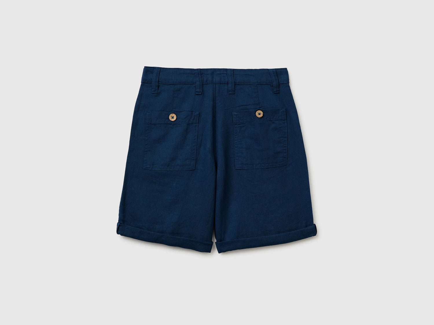 Benetton Dark Blue Boys Linen Blend Shorts SKU: 43WBC904I_37T Image 02
