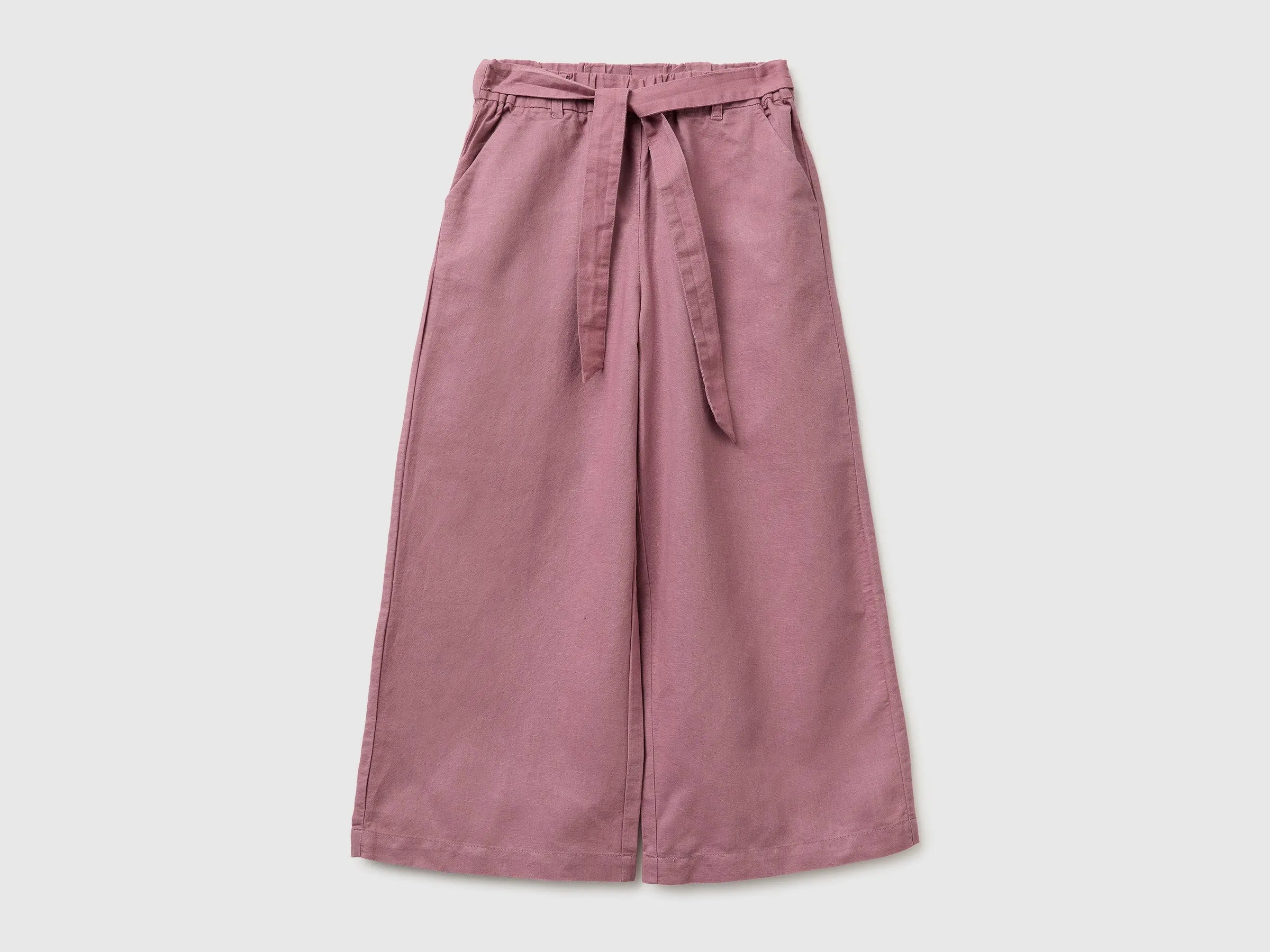 Benetton Mauve Girls Linen Blend Trousers with Sash SKU: 43WBCF01W_04Z Image 01