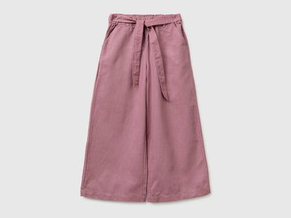 Benetton Mauve Girls Linen Blend Trousers with Sash SKU: 43WBCF01W_04Z Image 01