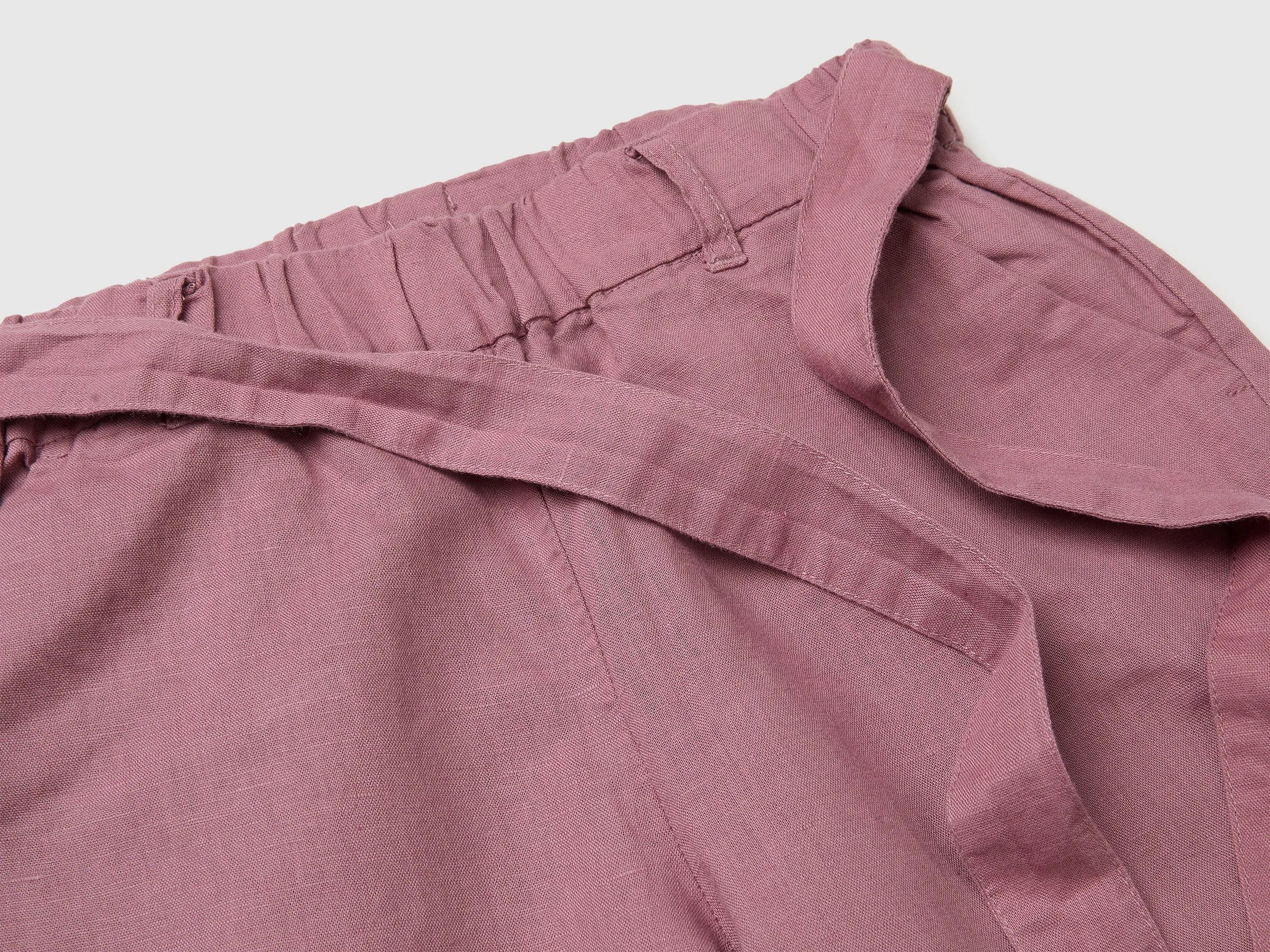 Benetton Mauve Girls Linen Blend Trousers with Sash SKU: 43WBCF01W_04Z Image 03