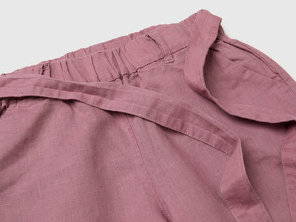 Benetton Mauve Girls Linen Blend Trousers with Sash SKU: 43WBCF01W_04Z Image 03