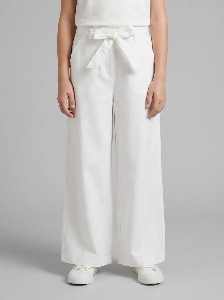 Benetton White Girls Linen Blend Trousers with Sash SKU: 43WBCF01W_101 Image 00
