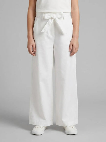 Benetton White Girls Linen Blend Trousers with Sash SKU: 43WBCF01W_101 Image 00