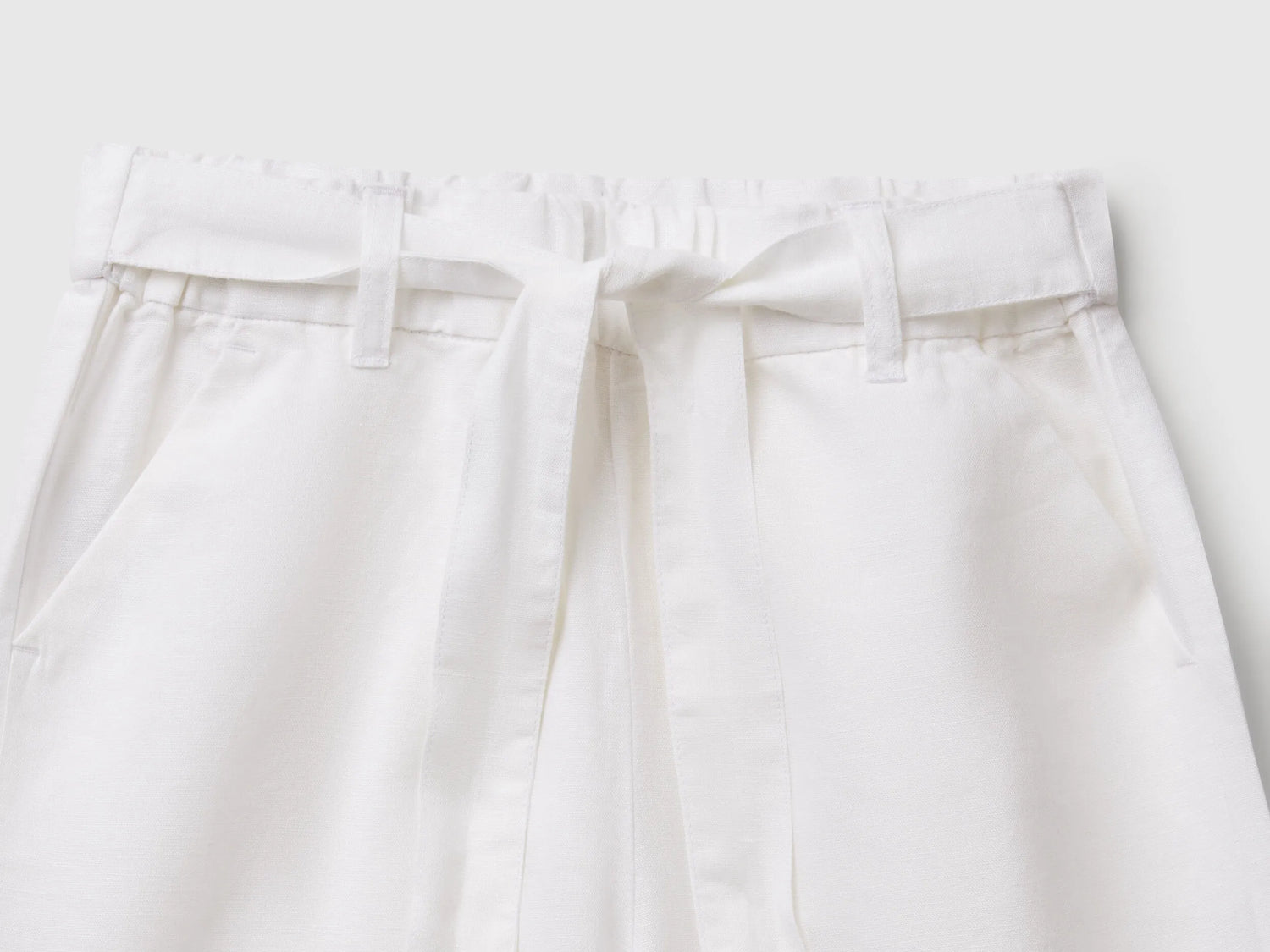 Benetton White Girls Linen Blend Trousers with Sash SKU: 43WBCF01W_101 Image 03