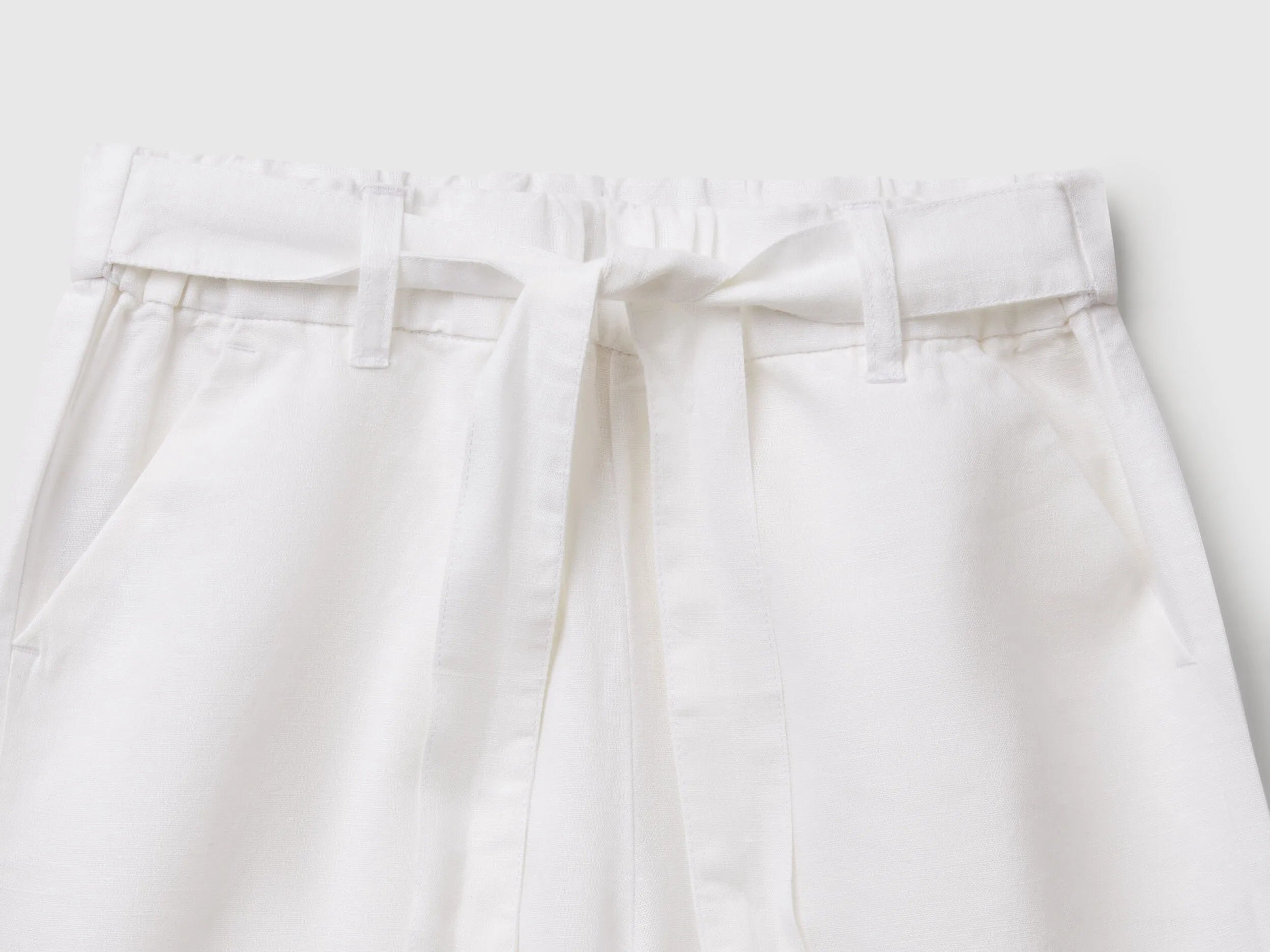 Benetton White Girls Linen Blend Trousers with Sash SKU: 43WBCF01W_101 Image 03