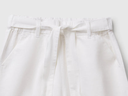 Benetton White Girls Linen Blend Trousers with Sash SKU: 43WBCF01W_101 Image 03