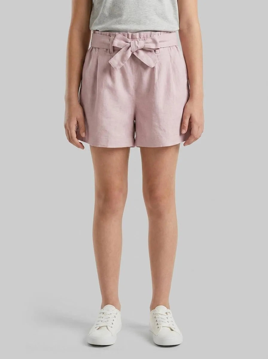 Benetton Pink Girls Linen Blend Shorts with Sash SKU: 43WBG9037_0C3 Image 00