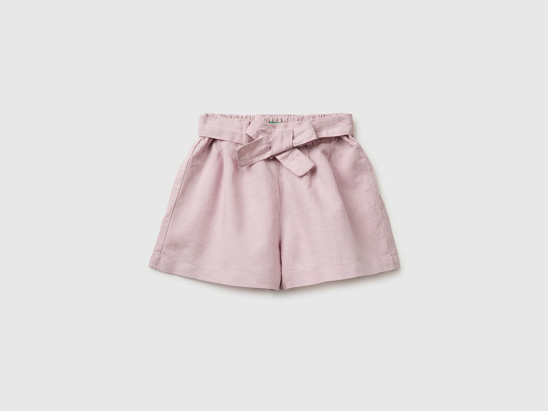 Benetton Pink Girls Linen Blend Shorts with Sash SKU: 43WBG9037_0C3 Image 01