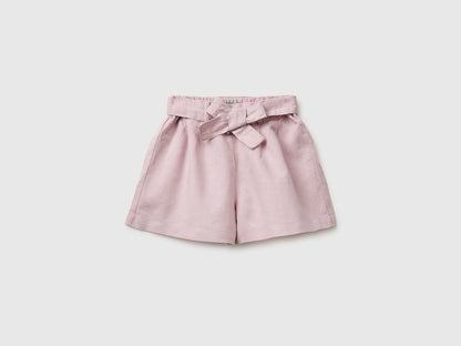 Benetton Pink Girls Linen Blend Shorts with Sash SKU: 43WBG9037_0C3 Image 01