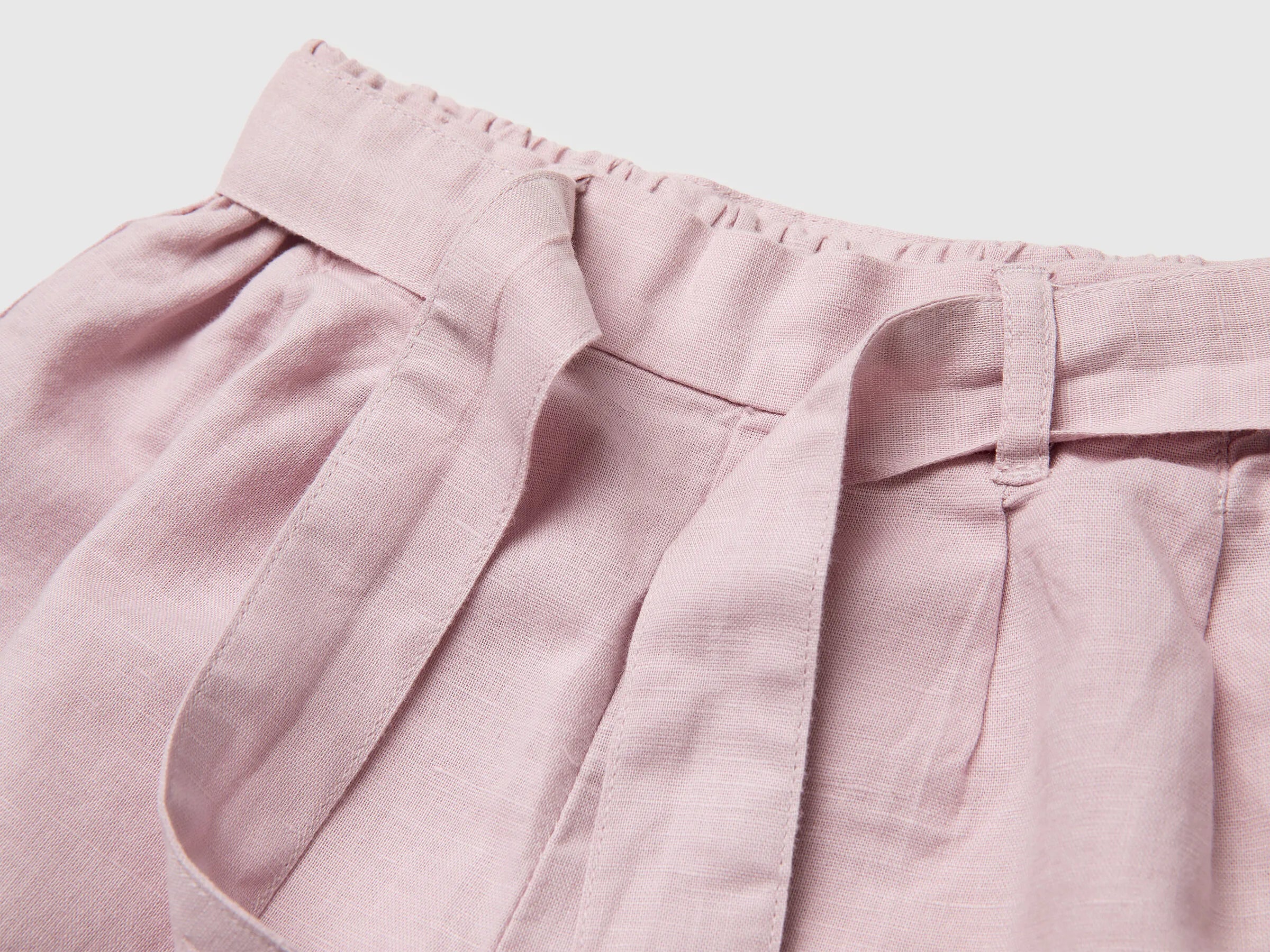 Benetton Pink Girls Linen Blend Shorts with Sash SKU: 43WBG9037_0C3 Image 03