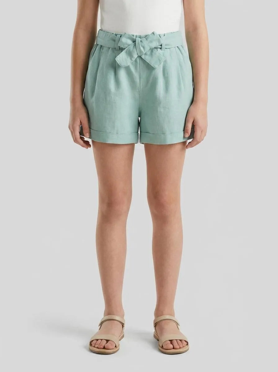 Benetton Aqua Girls Linen Blend Shorts with Sash SKU: 43WBG9037_30V Image 00