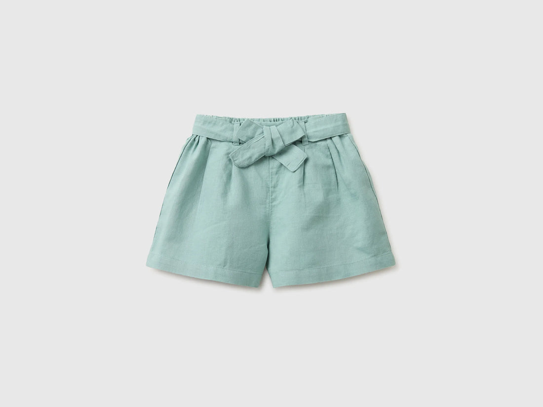 Benetton Aqua Girls Linen Blend Shorts with Sash SKU: 43WBG9037_30V Image 01