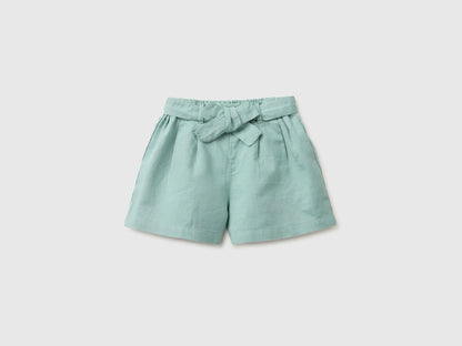 Benetton Aqua Girls Linen Blend Shorts with Sash SKU: 43WBG9037_30V Image 01