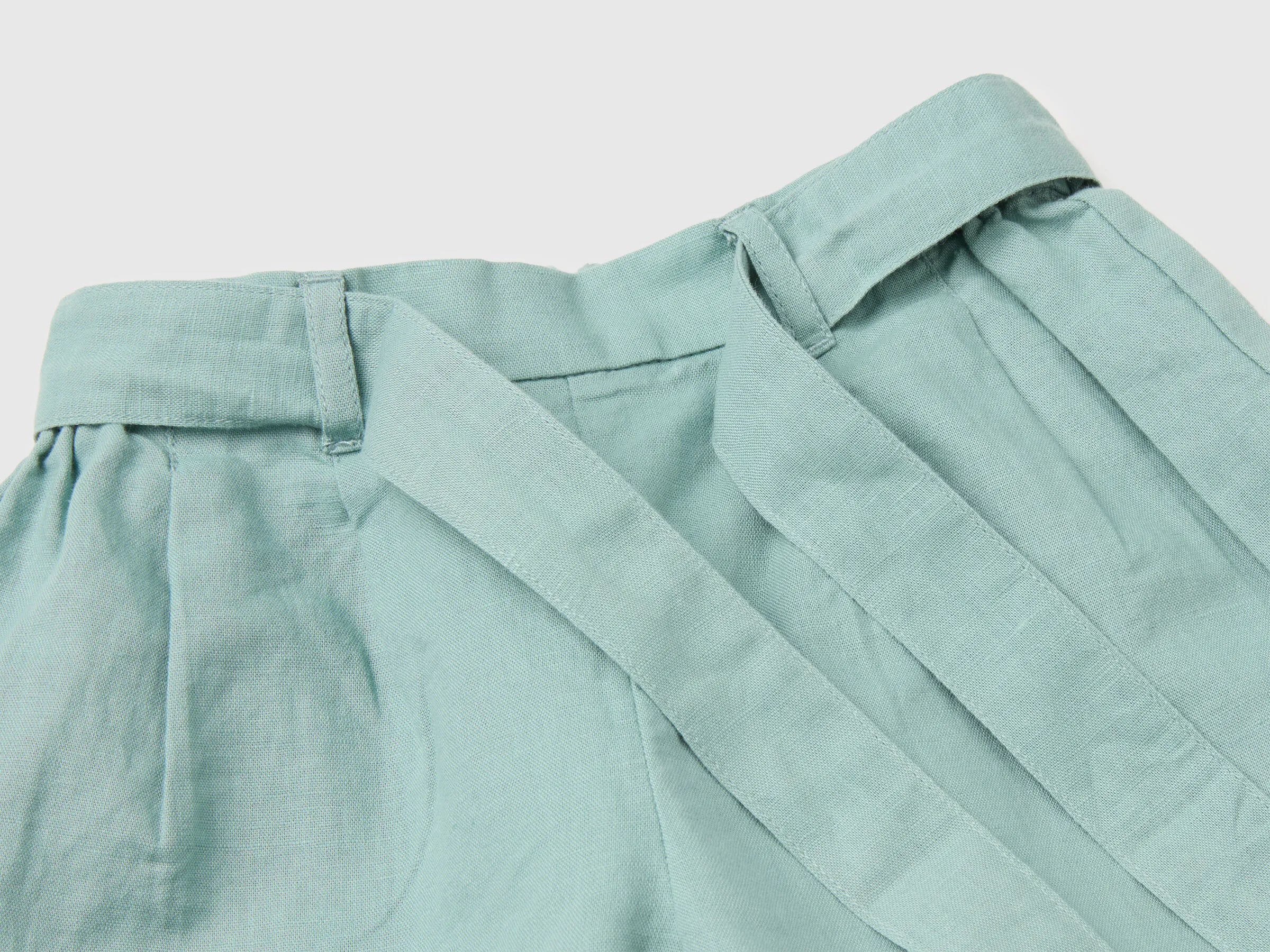 Benetton Aqua Girls Linen Blend Shorts with Sash SKU: 43WBG9037_30V Image 03