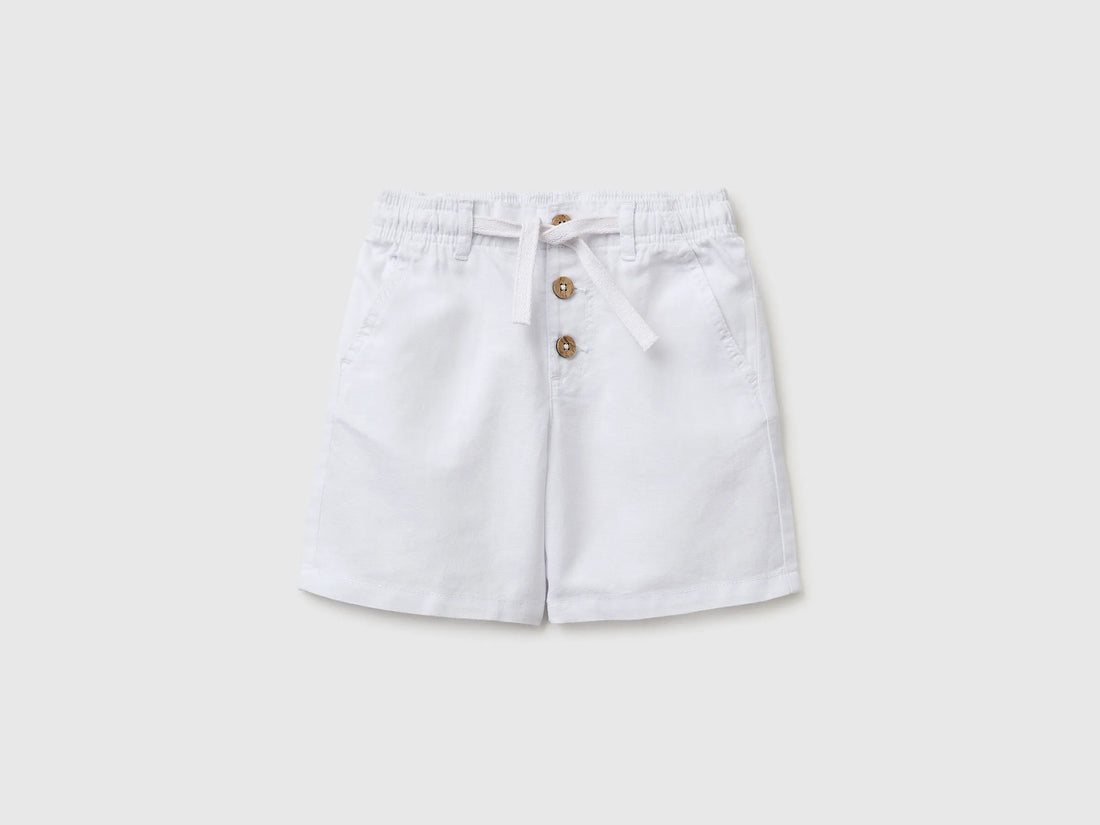 Benetton White Boys Linen Blend Shorts SKU: 43WBG9039_101 Image 01
