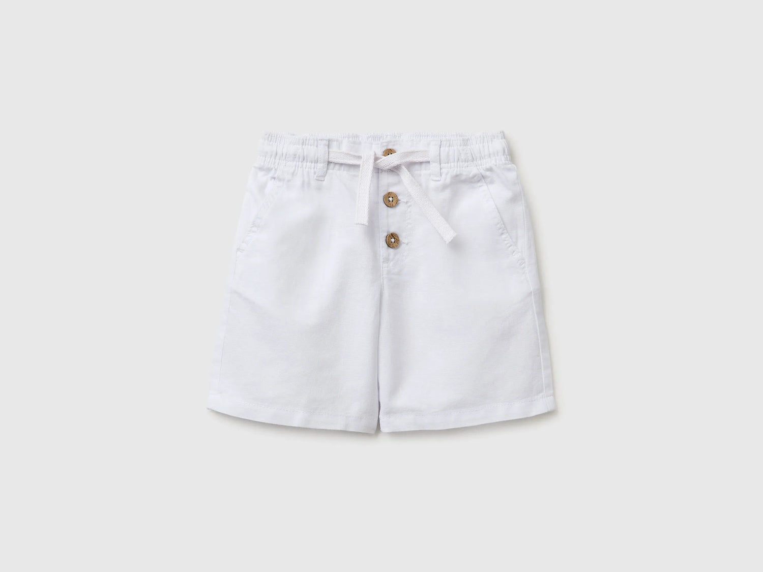 Benetton White Boys Linen Blend Shorts SKU: 43WBG9039_101 Image 01