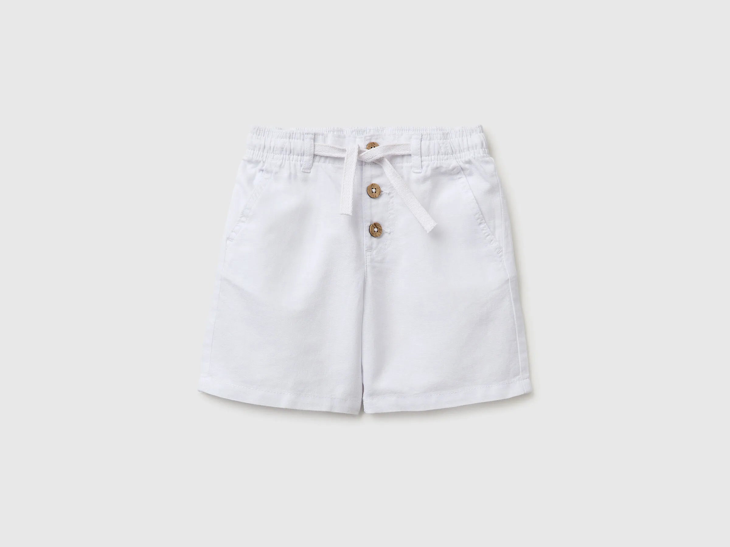 Benetton White Boys Linen Blend Shorts SKU: 43WBG9039_101 Image 01