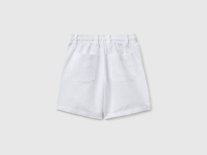 Benetton White Boys Linen Blend Shorts SKU: 43WBG9039_101 Image 02