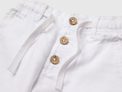 Benetton White Boys Linen Blend Shorts SKU: 43WBG9039_101 Image 03