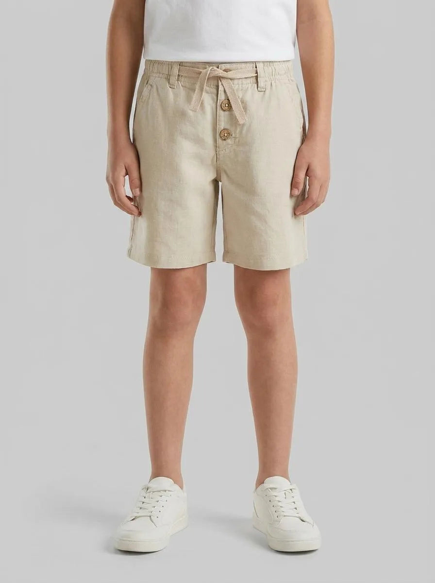 Benetton Beige Boys Linen Blend Shorts SKU: 43WBG9039_152 Image 00