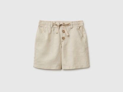 Benetton Beige Boys Linen Blend Shorts SKU: 43WBG9039_152 Image 01