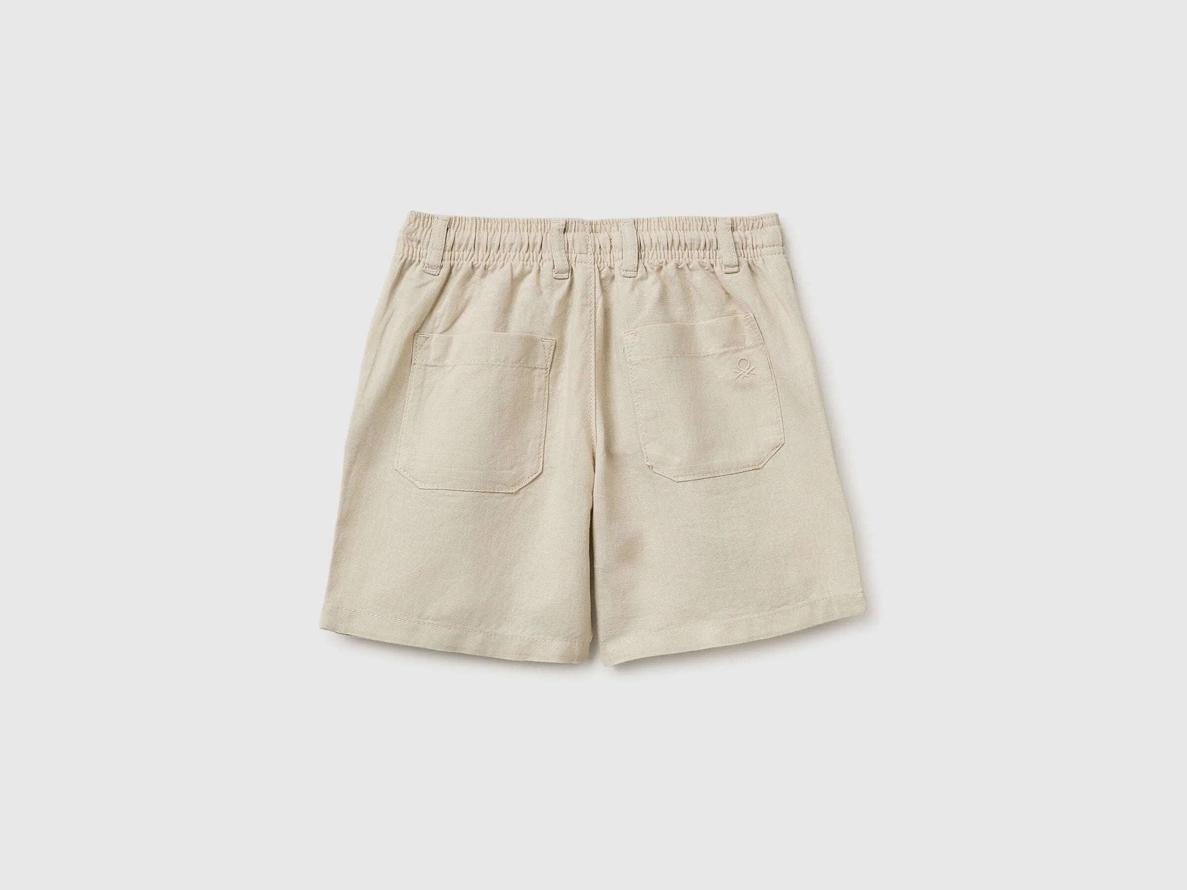 Benetton Beige Boys Linen Blend Shorts SKU: 43WBG9039_152 Image 02