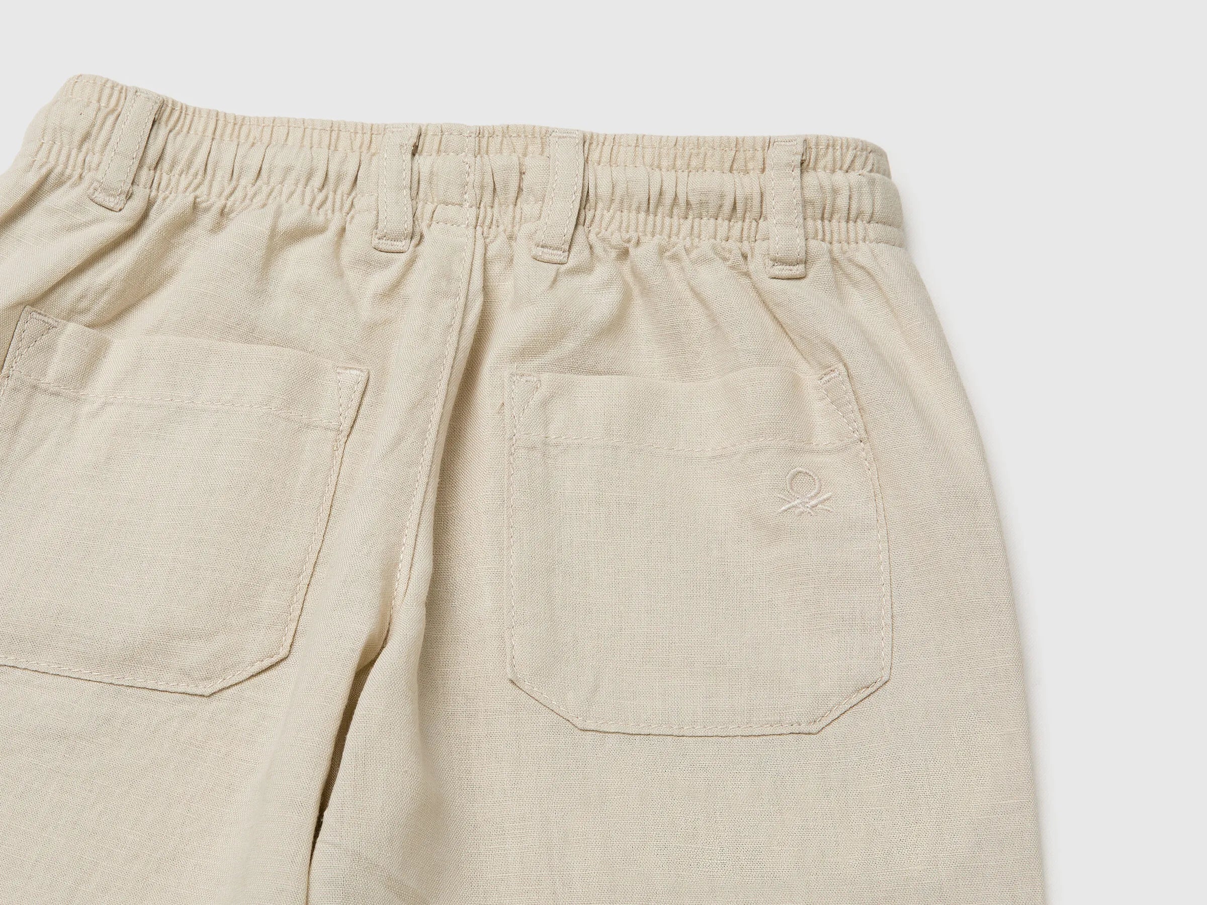 Benetton Beige Boys Linen Blend Shorts SKU: 43WBG9039_152 Image 03