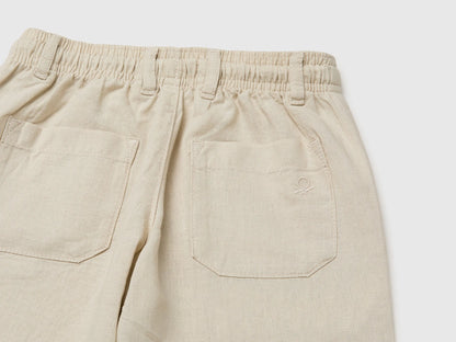 Benetton Beige Boys Linen Blend Shorts SKU: 43WBG9039_152 Image 03