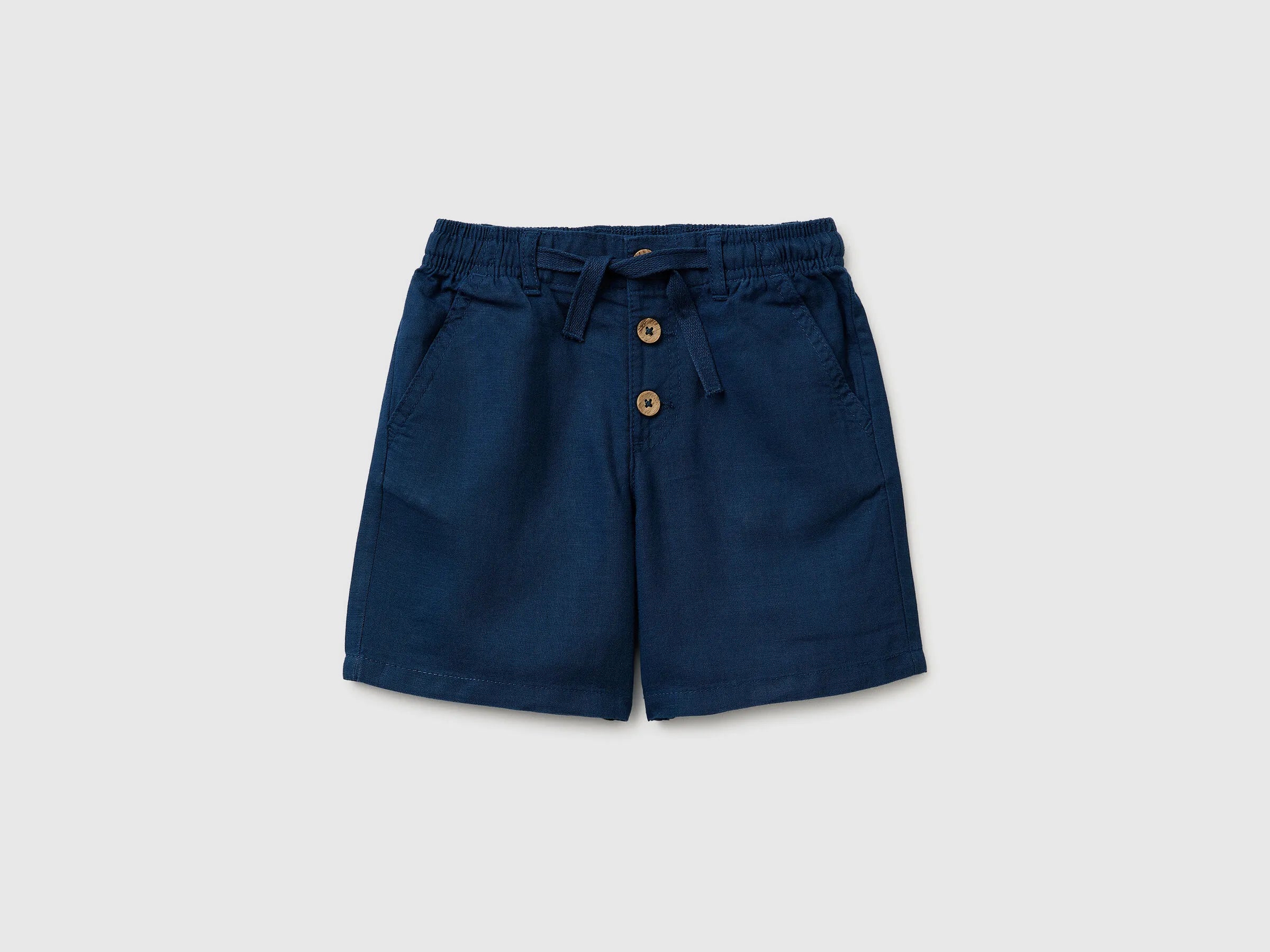 Benetton Dark Blue Boys Linen Blend Shorts SKU: 43WBG9039_37T Image 01