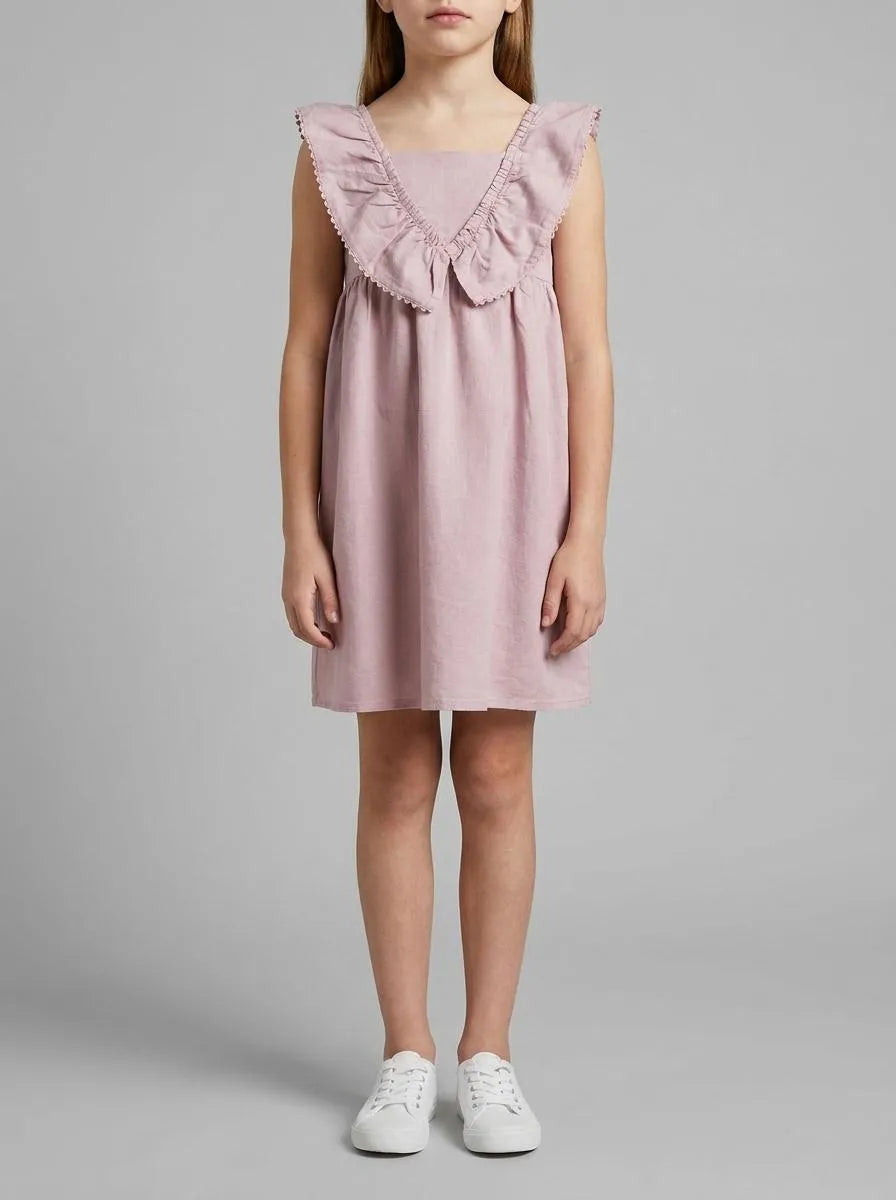 Benetton Pink Girls Linen Blend Dress with Ruffles SKU: 43WBGV02S_0C3 Image 00