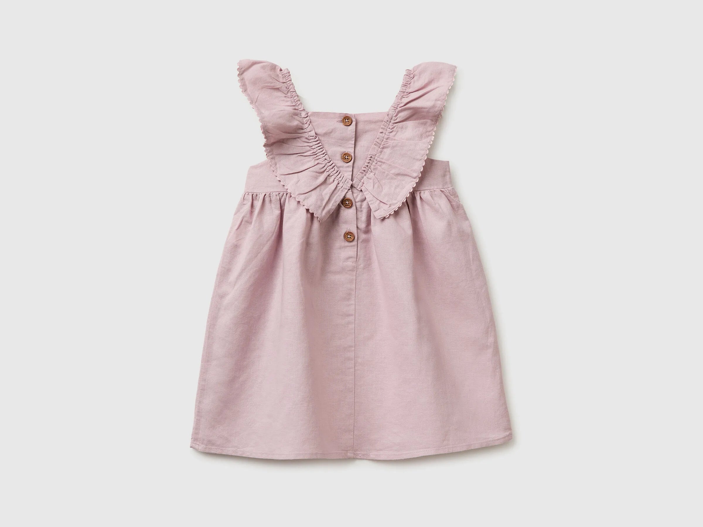 Benetton Pink Girls Linen Blend Dress with Ruffles SKU: 43WBGV02S_0C3 Image 02