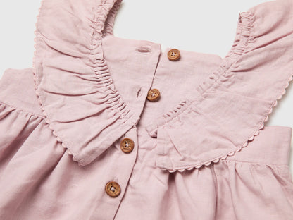 Benetton Pink Girls Linen Blend Dress with Ruffles SKU: 43WBGV02S_0C3 Image 03