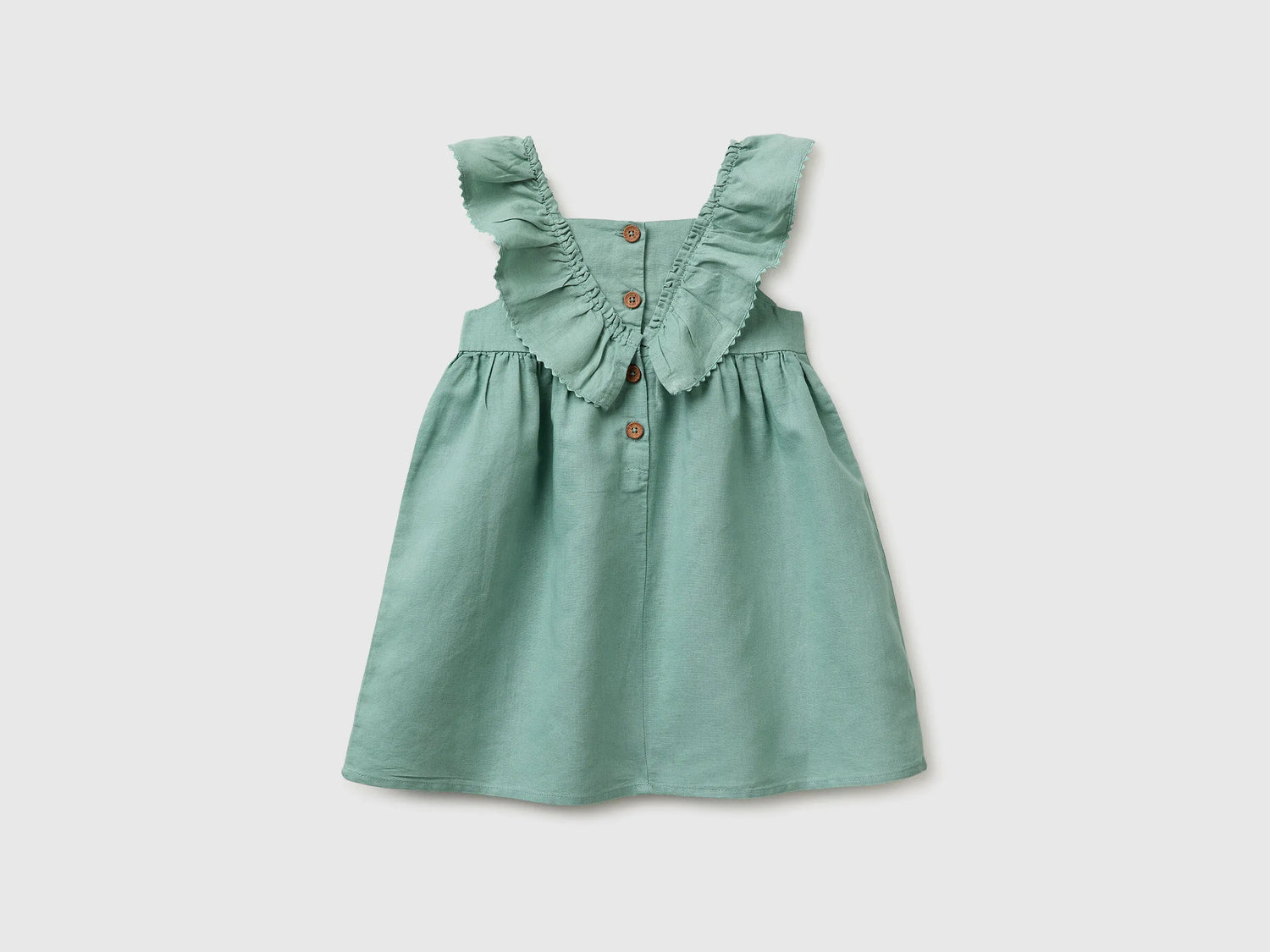 Benetton Aqua Girls Linen Blend Dress with Ruffles SKU: 43WBGV02S_30V Image 02