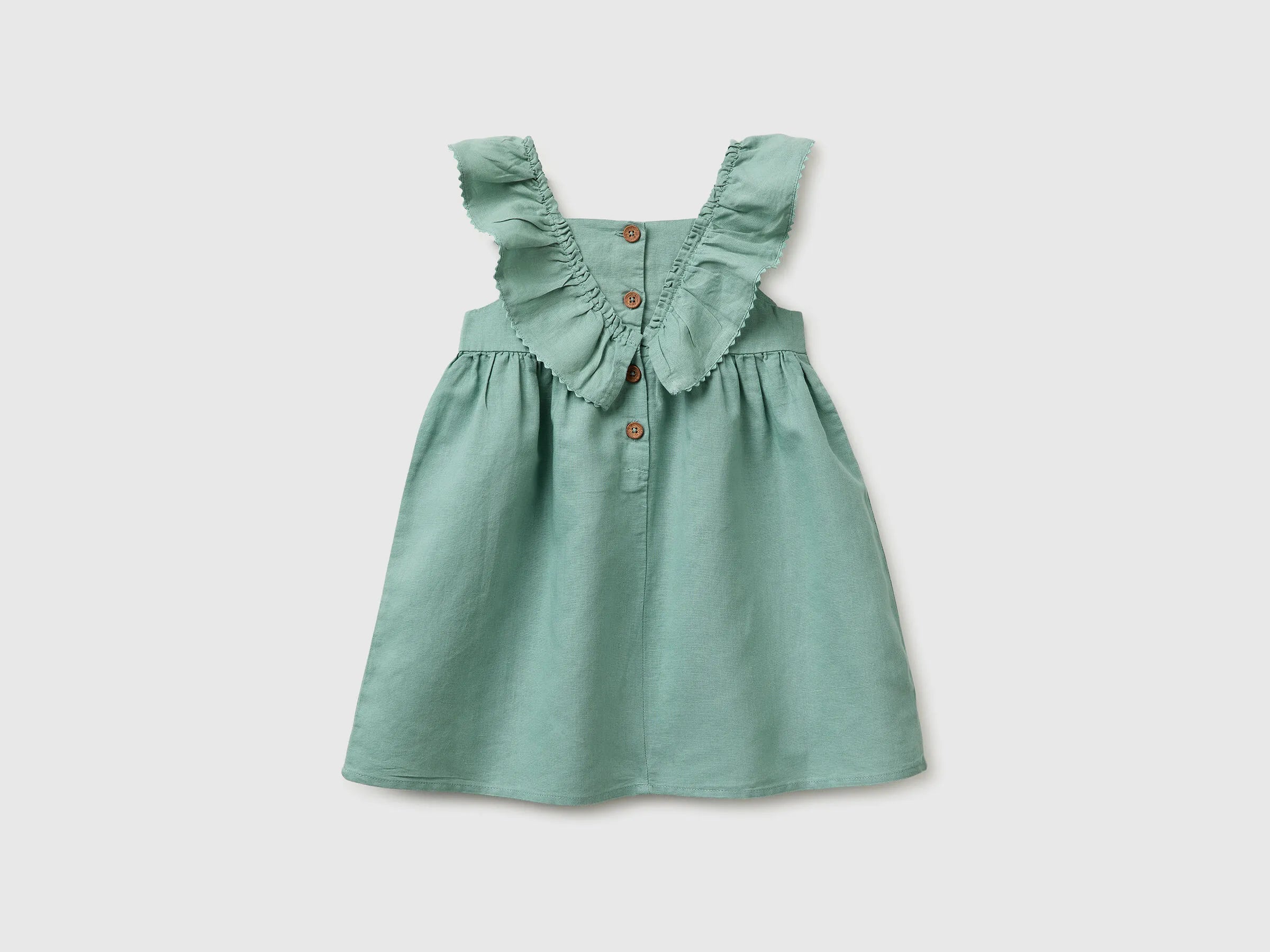 Benetton Aqua Girls Linen Blend Dress with Ruffles SKU: 43WBGV02S_30V Image 02