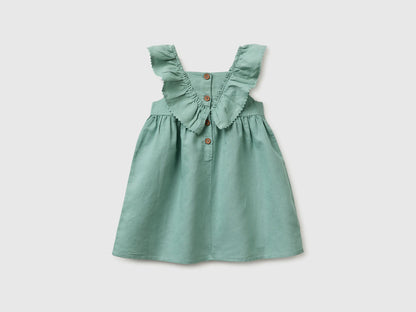 Benetton Aqua Girls Linen Blend Dress with Ruffles SKU: 43WBGV02S_30V Image 02