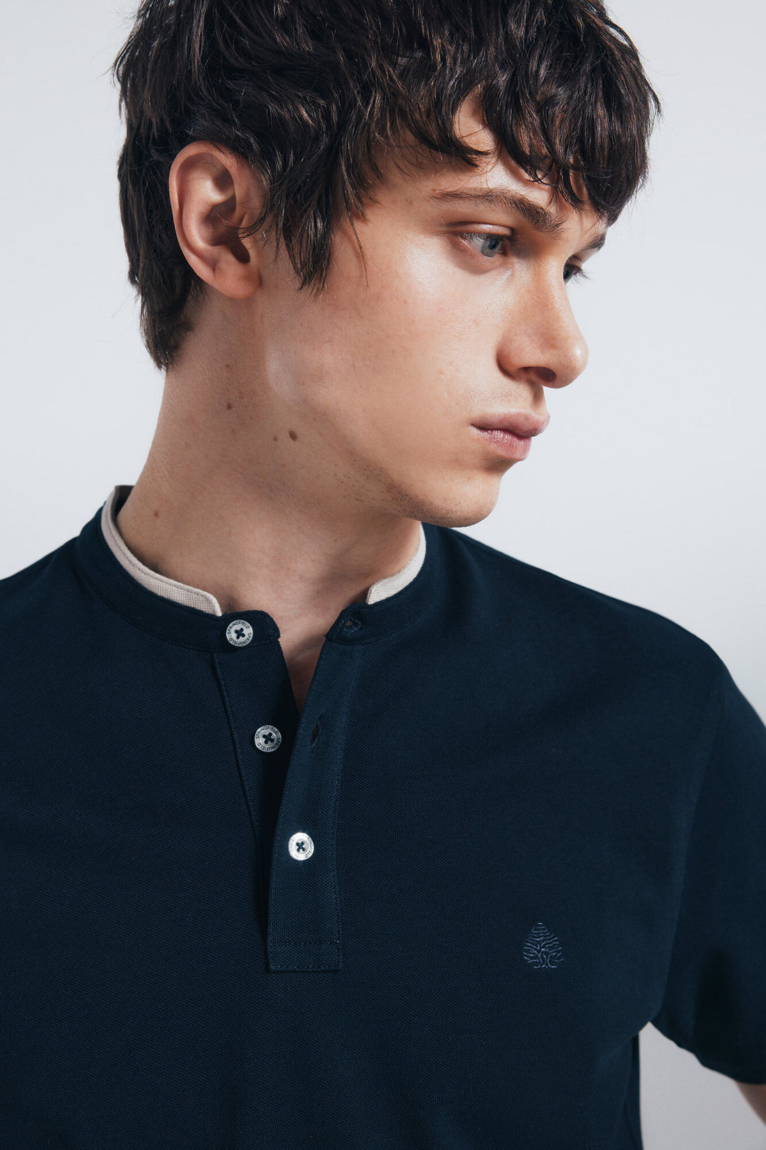 Springfield_Blue_Slim Fit Mandarin Collar PiquŽ Polo Shirt_4402324_10_02