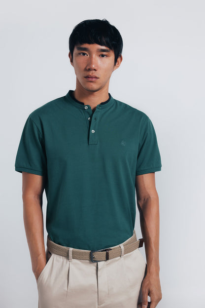 Springfield_Green_Slim Fit Mandarin Collar PiquŽ Polo Shirt_4402324_23_01