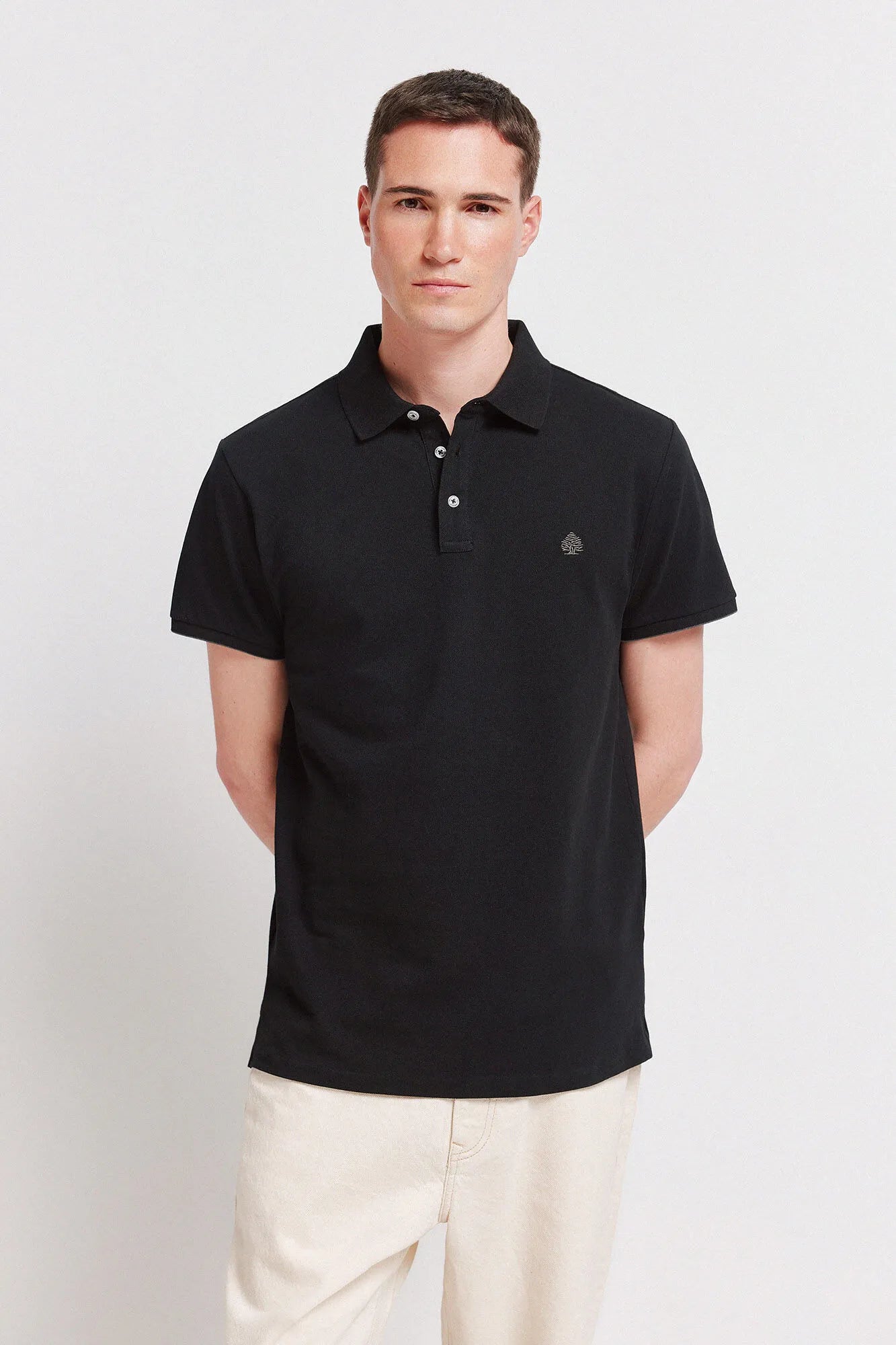 Springfield Black Men PiquŽ Contrast Cuff Slim Fit Polo Shirt SKU: 4403091_01 Image 01