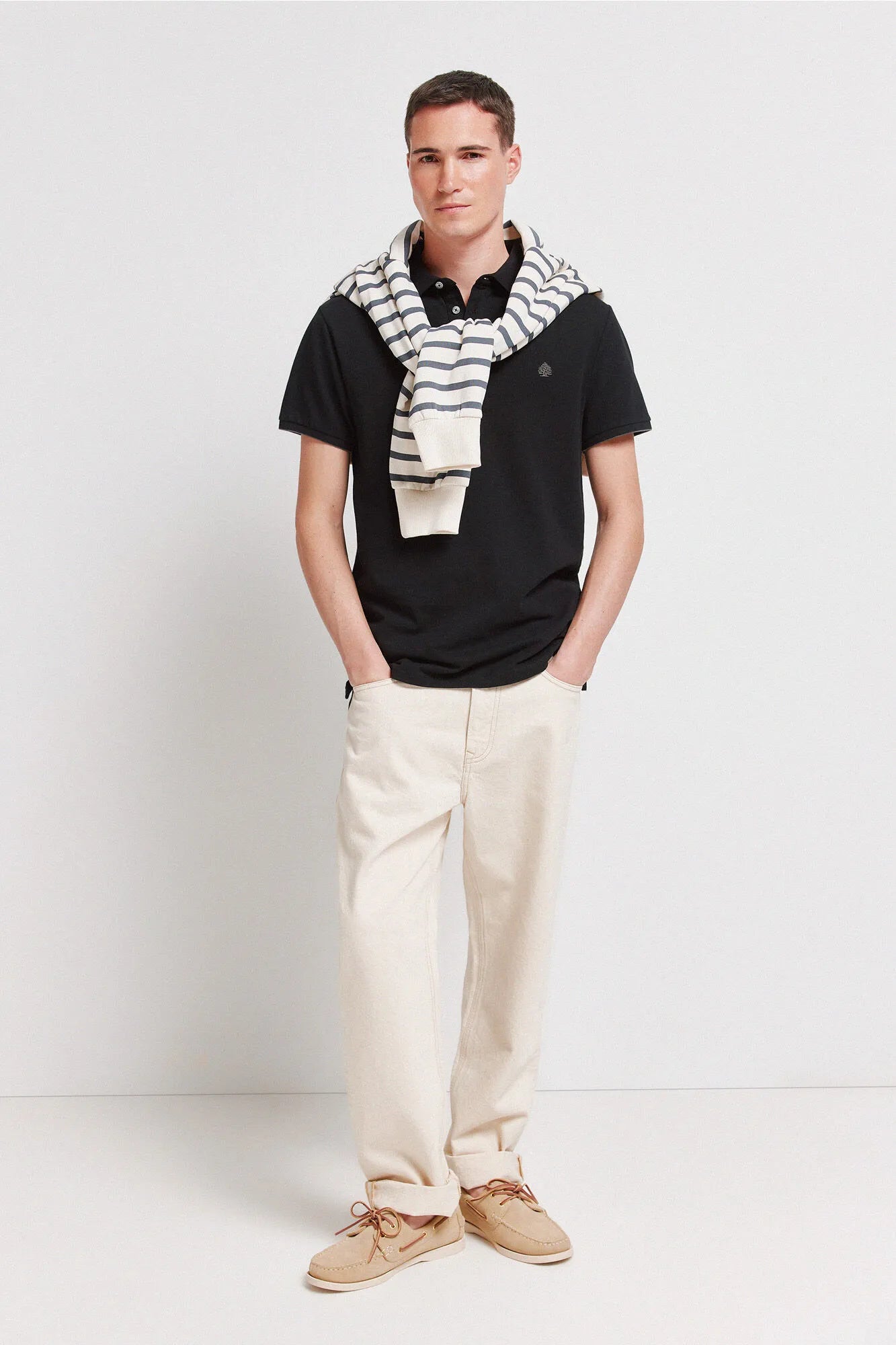 Springfield Black Men PiquŽ Contrast Cuff Slim Fit Polo Shirt SKU: 4403091_01 Image 02