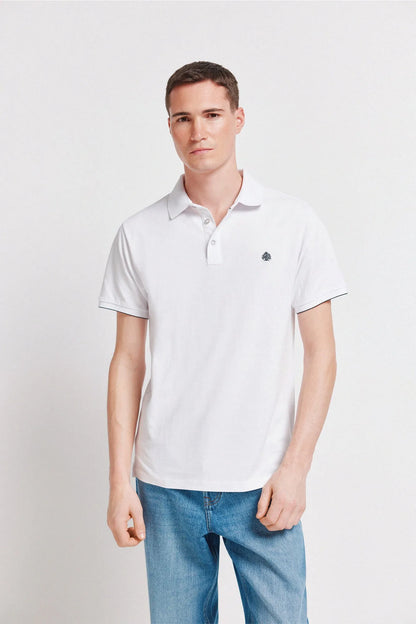 Springfield White Men PiquŽ Contrast Cuff Slim Fit Polo Shirt SKU: 4403091_99 Image 01