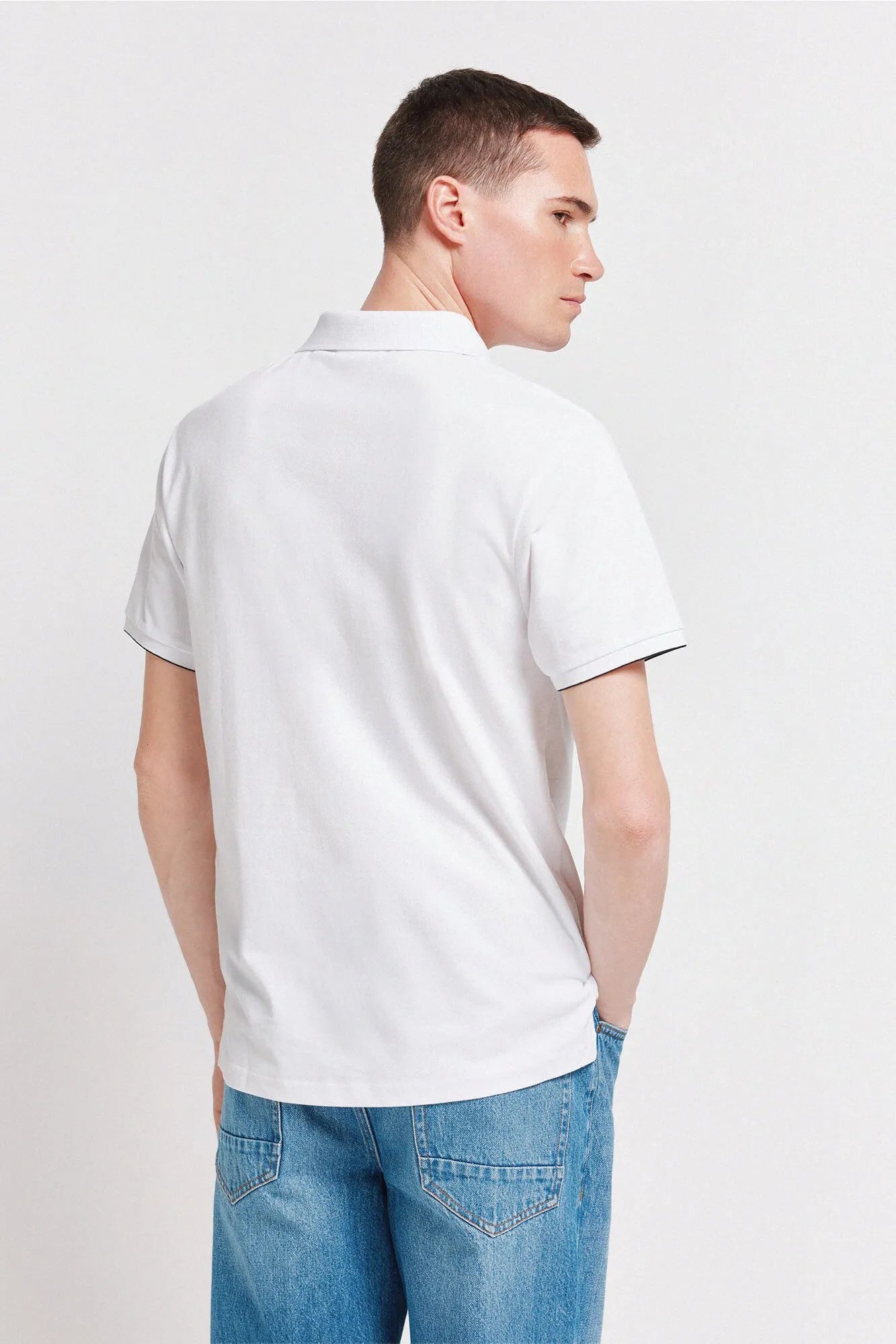 Springfield White Men PiquŽ Contrast Cuff Slim Fit Polo Shirt SKU: 4403091_99 Image 03