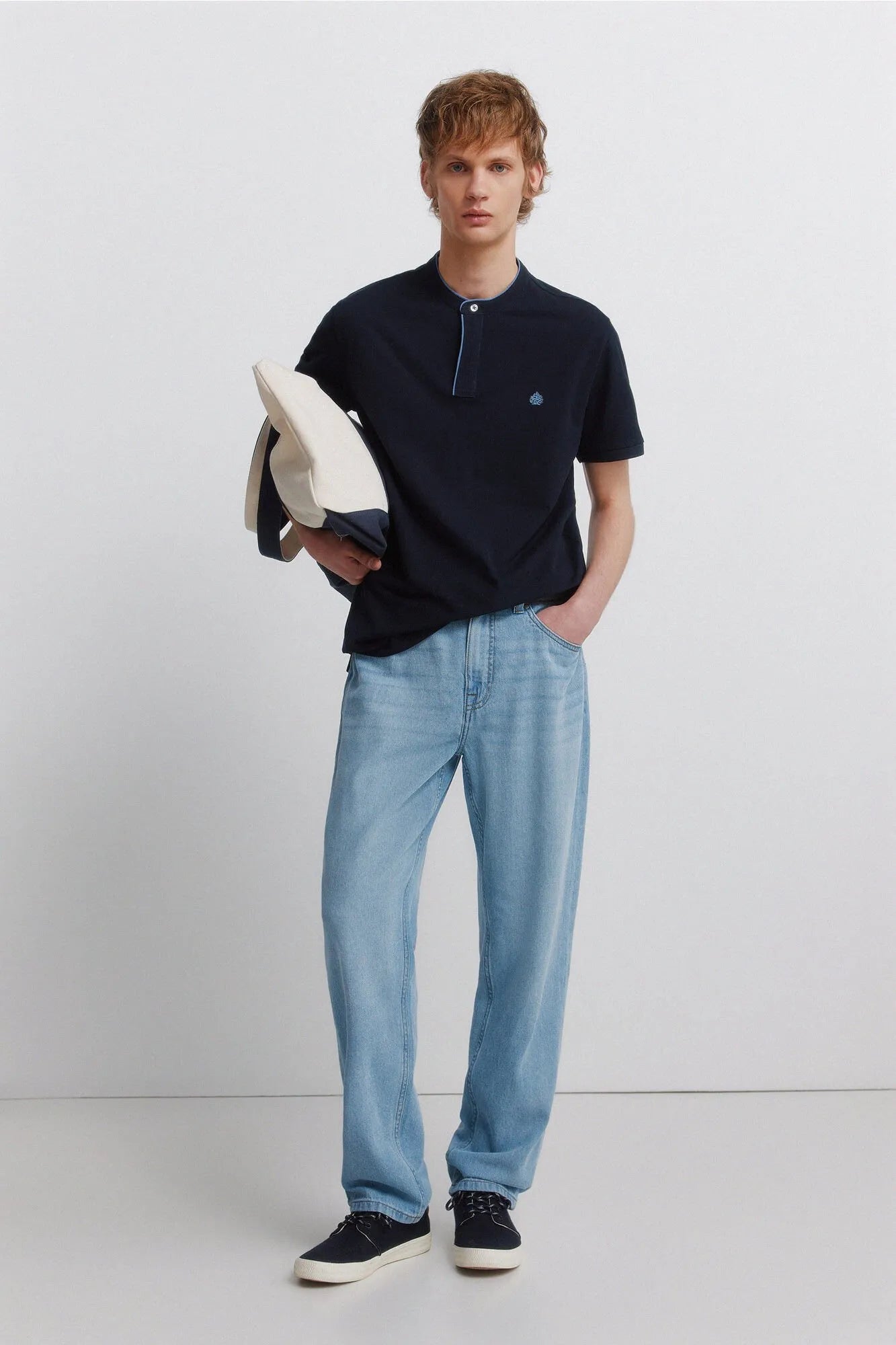 Springfield Blue Men PiquŽ Mandarin Collar Slim Fit Polo Shirt SKU: 4403094_11 Image 03