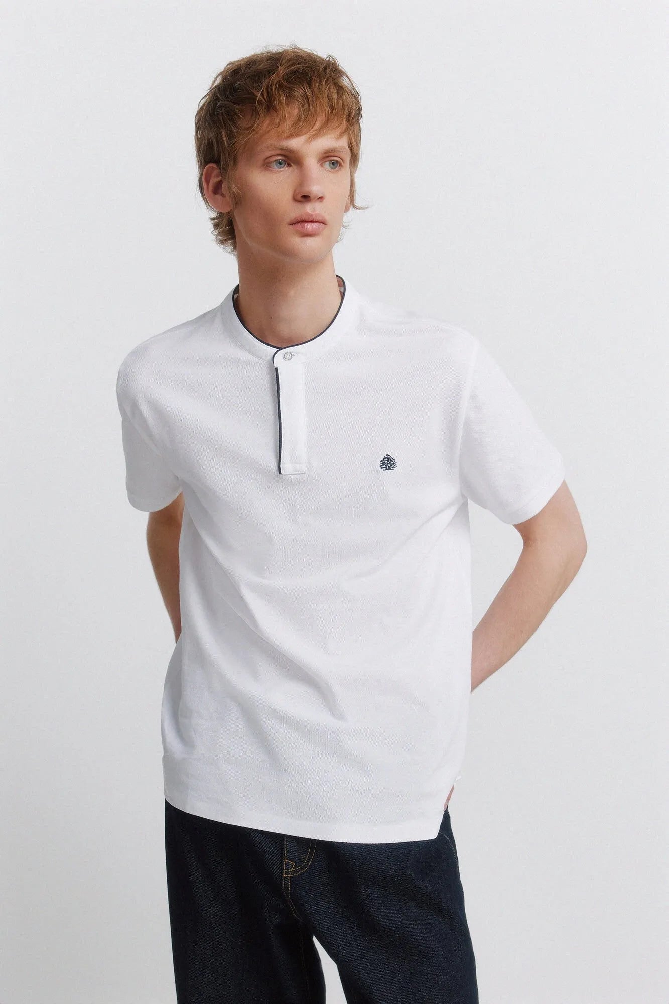 Springfield White Men PiquŽ Mandarin Collar Slim Fit Polo Shirt SKU: 4403094_99 Image 01