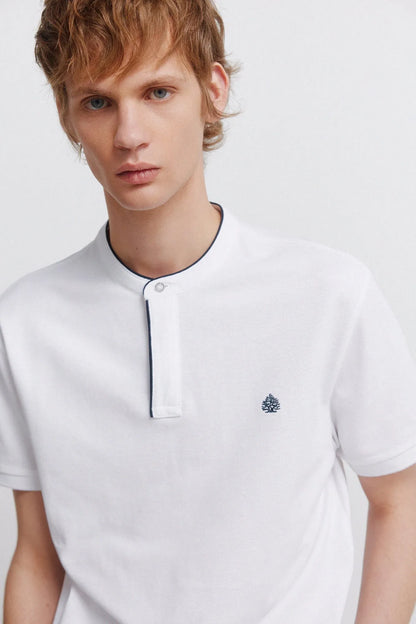 Springfield White Men PiquŽ Mandarin Collar Slim Fit Polo Shirt SKU: 4403094_99 Image 02