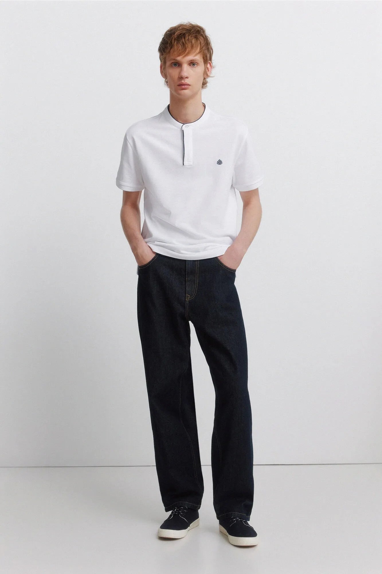 Springfield White Men PiquŽ Mandarin Collar Slim Fit Polo Shirt SKU: 4403094_99 Image 03