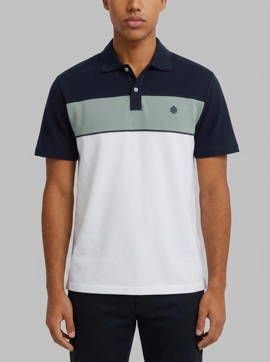 Springfield White Men Colour Block PiquŽ Slim Fit Polo Shirt SKU: 4403096_99 Image 00