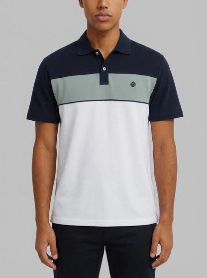 Springfield White Men Colour Block PiquŽ Slim Fit Polo Shirt SKU: 4403096_99 Image 00