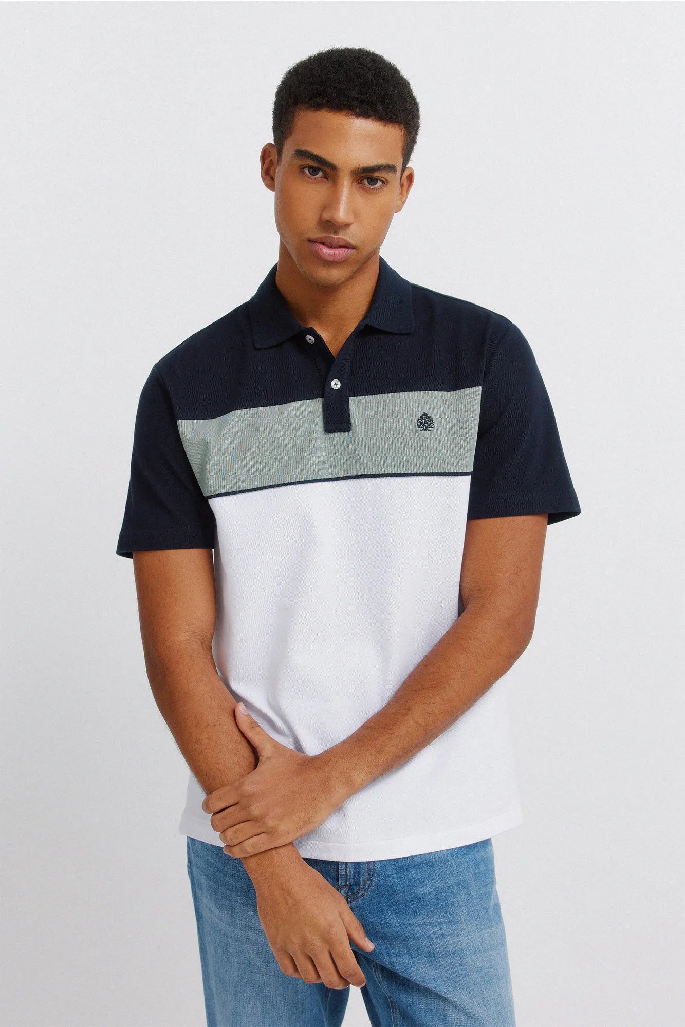 Springfield White Men Colour Block PiquŽ Slim Fit Polo Shirt SKU: 4403096_99 Image 01