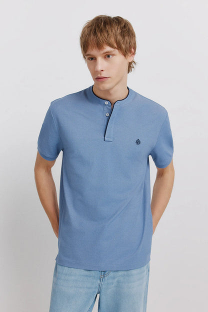 Springfield Blue Men PiquŽ Henley Slim Fit Polo Shirt SKU: 4403097_14 Image 01